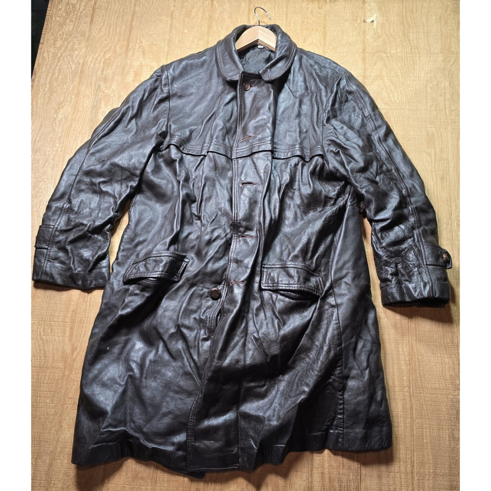 Vintage Sears The Leather Shop Brown Leather Car Coat 44